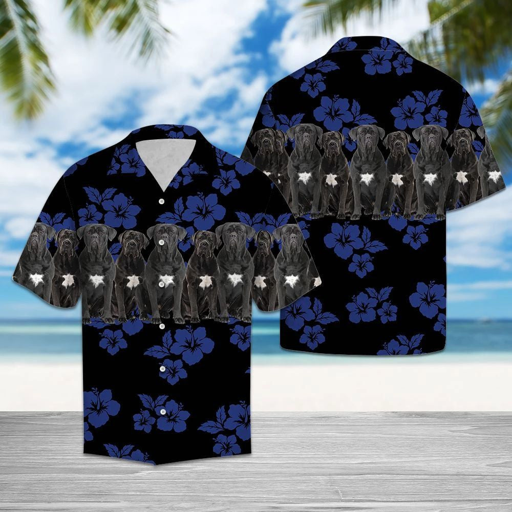 Awesome Cane Corso Tropical Hibiscus On Black Pattern Hawaiian Shirt, Hawaiian Shirt Gift, Christmas Gift