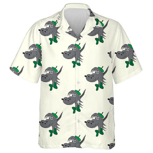 Wolf Abstract In Green Hat On A Light Background Hawaiian Shirt, Hawaiian Shirt Gift, Christmas Gift