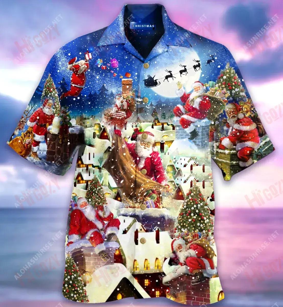 Up On Rooftop, Santa'S Busiest Night Short Hawaiian Shirt Hobbies Hawaiian T Shirts Vintage Hawaiian Shirts Hawaiian Shirt Pattern, Hawaiian Shirt Gift, Christmas Gift