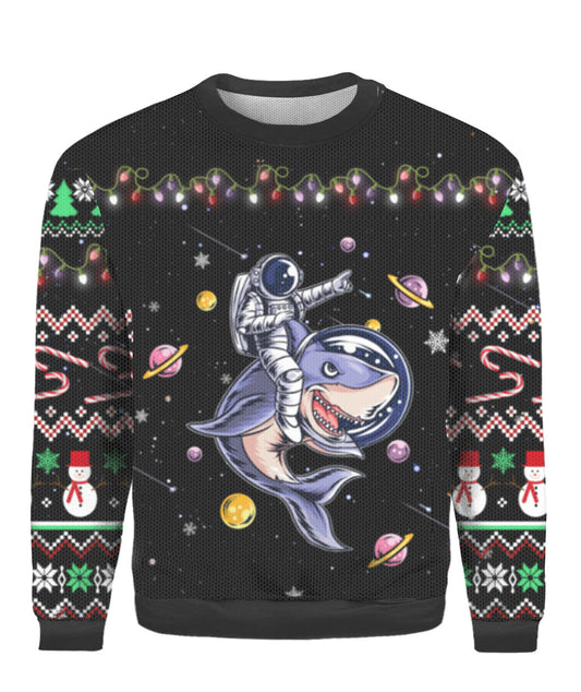Funny Astronauts Ride A Shark In Space With The Planet Ugly Christmas Sweater,Christmas Ugly Sweater,Christmas Gift,Gift Christmas 2022