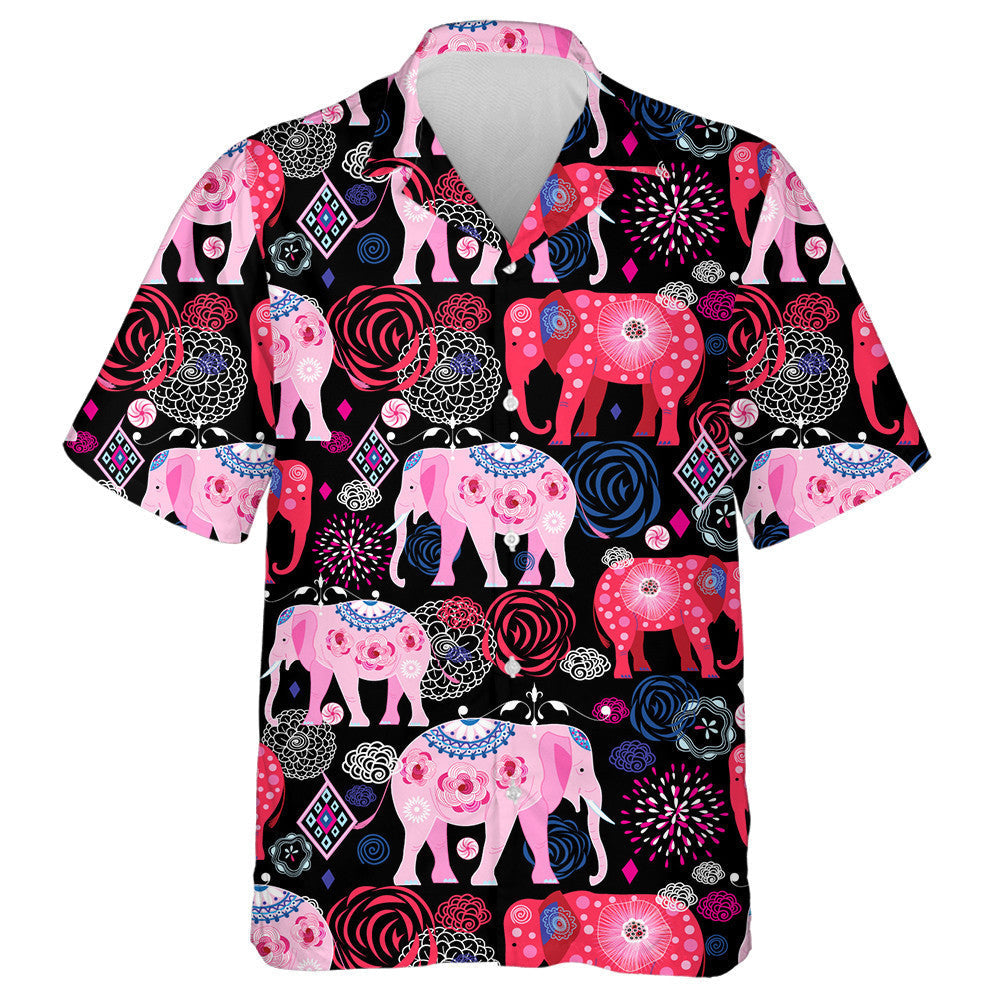Colorful Beautiful Elephant With Flowers And Special Shapes Hawaiian Shirt, Hawaiian Shirt Gift, Christmas Gift