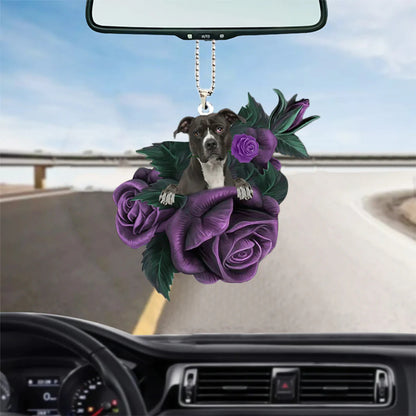 Pitbull In Purple Rose Car Hanging Ornament, Christmas Decoration