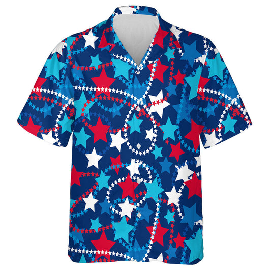 Red And Blue Star Spree On Geometric Background Hawaiian Shirt, Hawaiian Shirt Gift, Christmas Gift