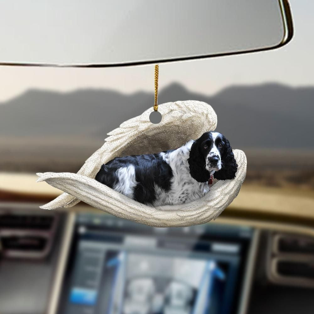 Black and white English springer Sleeping Angel Ornament, Christmas Ornament Gift, Christmas Gift, Christmas Decoration