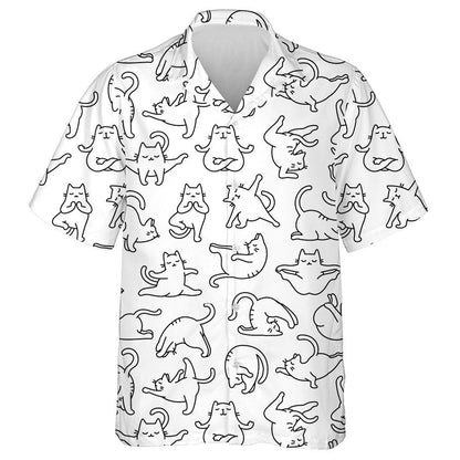 Cartoon Doodle Comic Outline Cats In Yoga Pose Hawaiian Shirt, Hawaiian Shirt Gift, Christmas Gift