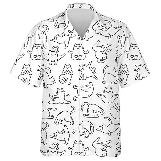 Cartoon Doodle Comic Outline Cats In Yoga Pose Hawaiian Shirt, Hawaiian Shirt Gift, Christmas Gift
