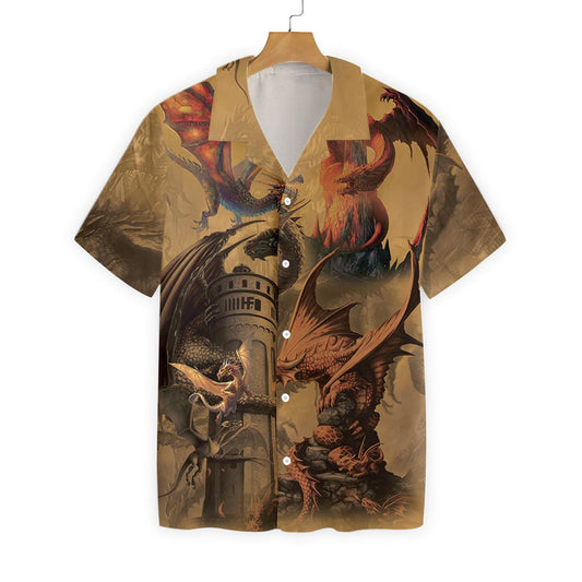 Dragon On The Castle Vintage Style Hawaiian Shirt,Hawaiian Shirt Gift, Christmas Gift