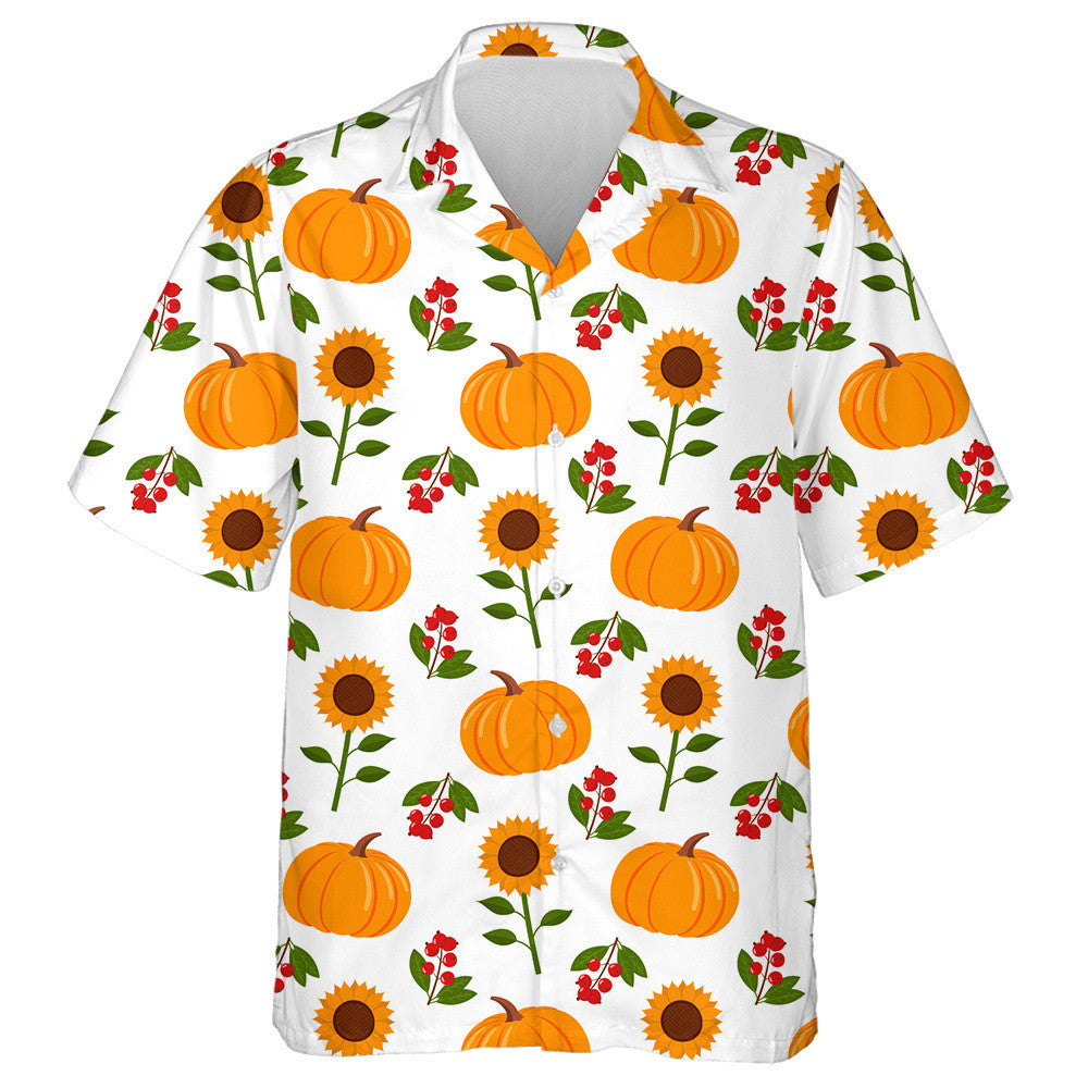 Autumn Symbols With Pumpkins Berries And Sunflowers Pattern Hawaiian Shirt, Hawaiian Shirt Gift, Christmas Gift
