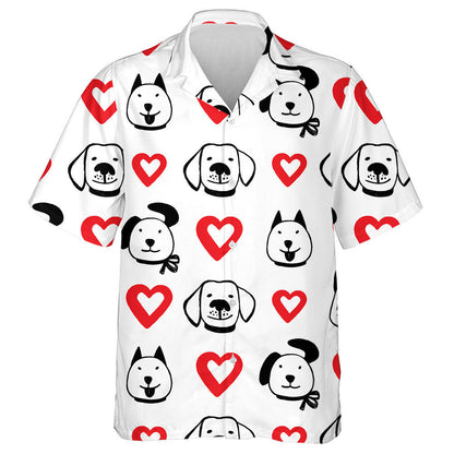 Ink Hand Drawn Hearts And Funny Dog Faces Hawaiian Shirt, Hawaiian Shirt Gift, Christmas Gift