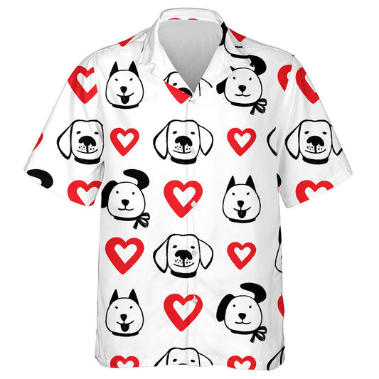 Ink Hand Drawn Hearts And Funny Dog Faces Hawaiian Shirt, Hawaiian Shirt Gift, Christmas Gift