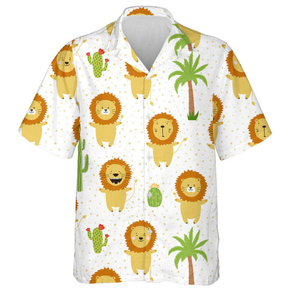 Funny Lion Cubs With Palm Tree And Cactus Hawaiian Shirt, Hawaiian Shirt Gift, Christmas Gift