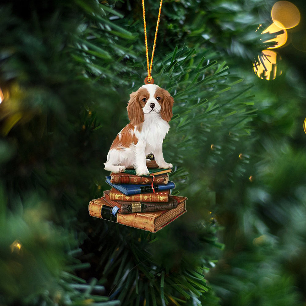 Cavalier Spaniel-Sit On The Book Two Sides Christmas Plastic Hanging Ornament, Happy Christmas Ornament, Christmas Gift, Christmas Decoration