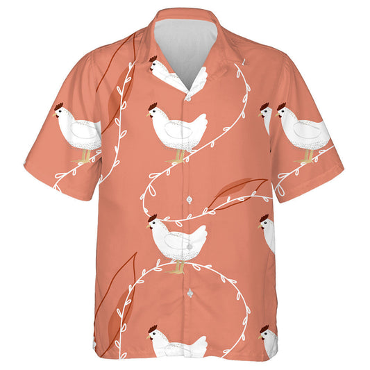 White Chicken With Vines And Big Leaf Hawaiian Shirt, Hawaiian Shirt Gift, Christmas Gift