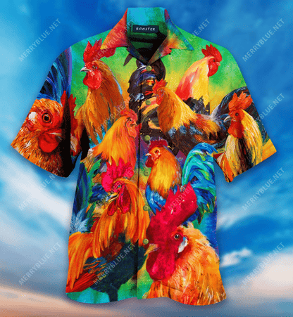Corlorful Roosters Hawaiian Aloha Shirt Hawaiian Shorts Beach Short Sleeve, Hawaiian Shirt Gift, Christmas Gift