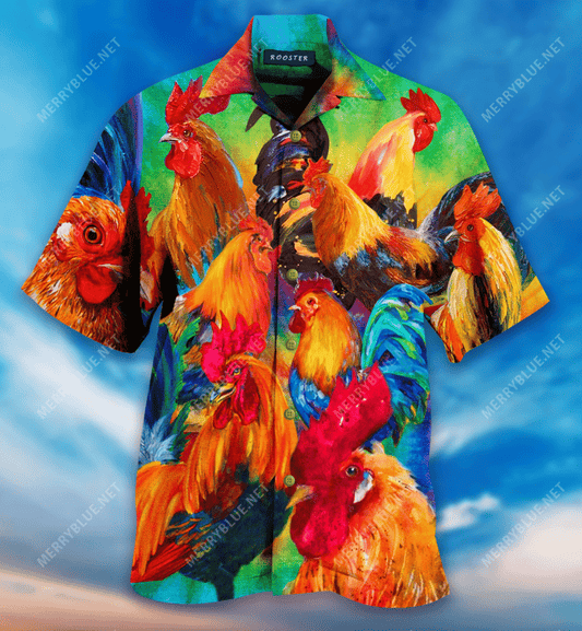 Corlorful Roosters Hawaiian Aloha Shirt Hawaiian Shorts Beach Short Sleeve, Hawaiian Shirt Gift, Christmas Gift