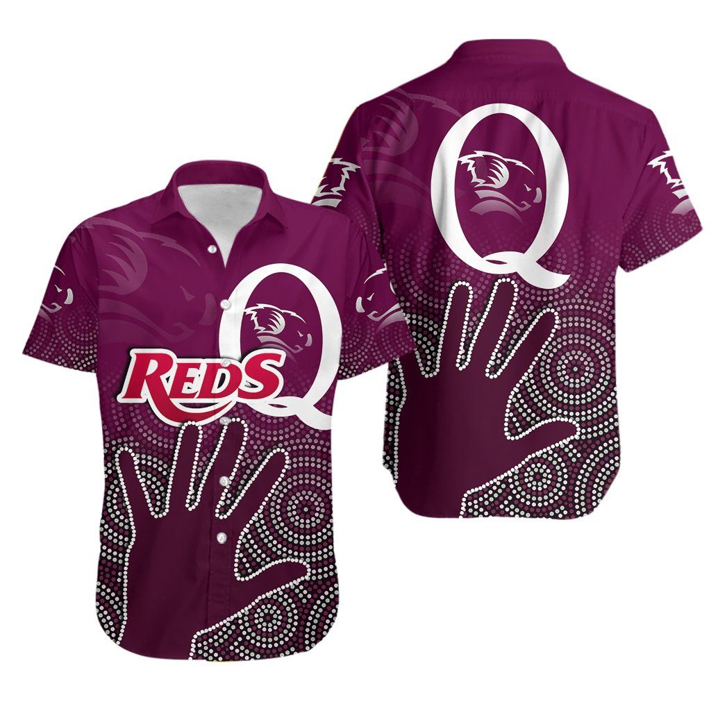 Queensland Reds Hawaiian Aloha Shirt Aboriginal Th4 Hawaiian Shorts Beach Short Sleeve, Hawaiian Shirt Gift, Christmas Gift