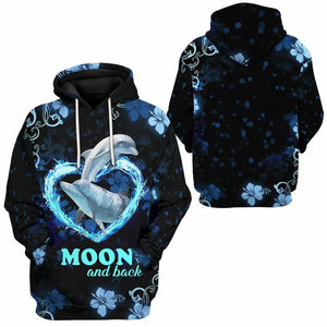 3D Moon And Back Couple Dolphin Tshirt Hoodie Apparel