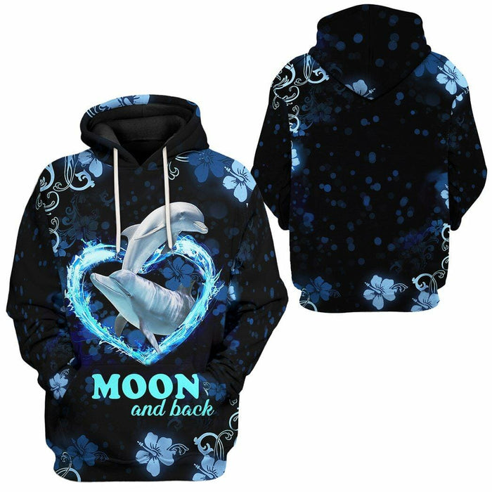 3D Moon And Back Couple Dolphin Tshirt Hoodie Apparel