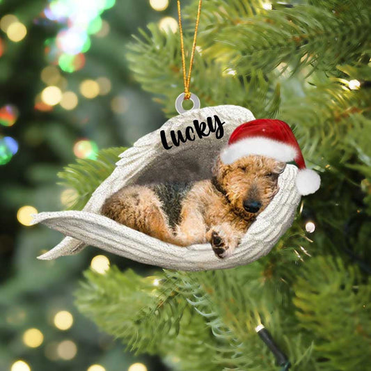 Airedale Terrier Sleeping Angel Christmas Flat Acrylic Dog Ornament Memorial Dog Gift,Christmas Shape Ornament, Happy Christmas Ornament, Christmas Ornament Gift, Christmas Gift, Christmas Decoration