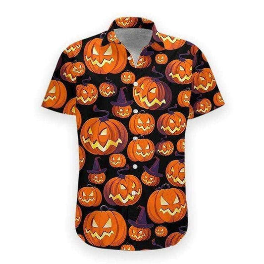 Pumpkin Pattern Happy Halloween Background Hawaiian Shirt,Hawaiian Shirt Gift, Christmas Gift