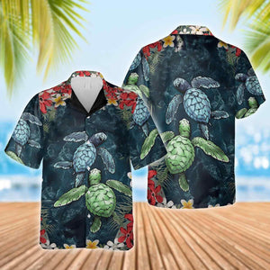 Lively Underwater Life With Hibisucs Turtle Hawaiian Shirt, Hawaiian For Gift