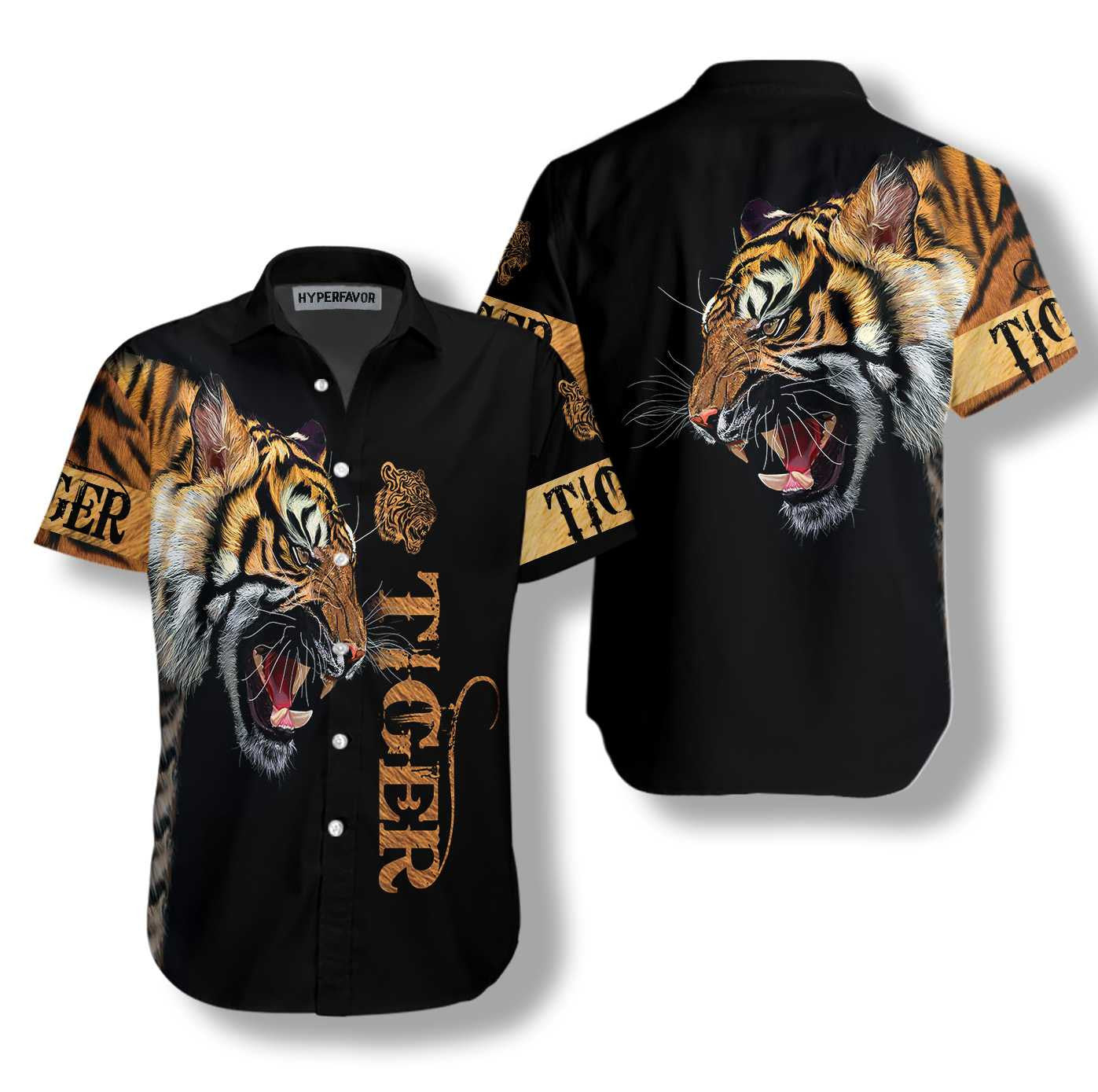 Angry Tiger Skin On Black Background Design Hawaiian Shirt, Hawaiian Shirt Gift, Christmas Gift