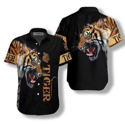 Angry Tiger Skin On Black Background Design Hawaiian Shirt, Hawaiian Shirt Gift, Christmas Gift
