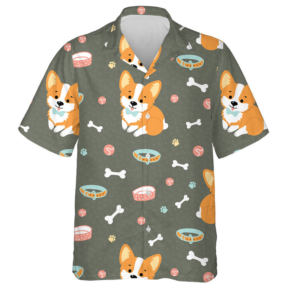 Cute Corgi Dogs On Dark Background Hawaiian Shirt,Hawaiian Shirt Gift, Christmas Gift