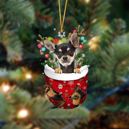 Chihuahua-In Christmas Pocket Two Sides Christmas Plastic Hanging Ornament, Happy Christmas Ornament, Christmas Gift, Christmas Decoration