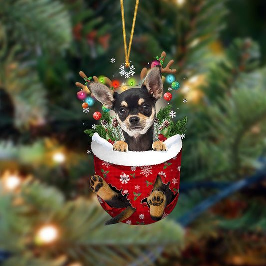 Chihuahua-In Christmas Pocket Two Sides Christmas Plastic Hanging Ornament, Happy Christmas Ornament, Christmas Gift, Christmas Decoration