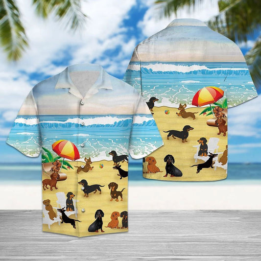 Active Dachshund Dog Activities In Beach Pattern Hawaiian Shirt, Hawaiian Shirt Gift, Christmas Gift