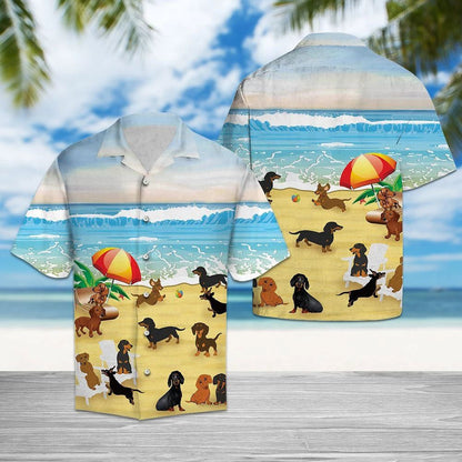 Active Dachshund Dog Activities In Beach Pattern Hawaiian Shirt, Hawaiian Shirt Gift, Christmas Gift