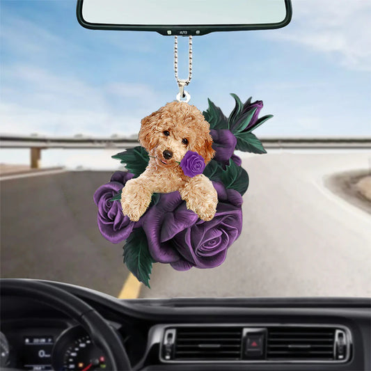 Poodle In Purple Rose Car Hanging Ornament, Ornament Car For Pet Lovers, Christmas Decoration