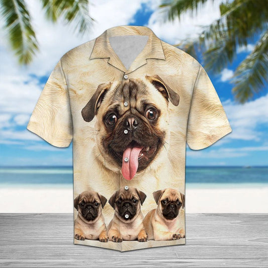 Cute Pug Great Dog Family Portrait Design Themed Hawaiian Shirt, Hawaiian Shirt Gift, Christmas Gift