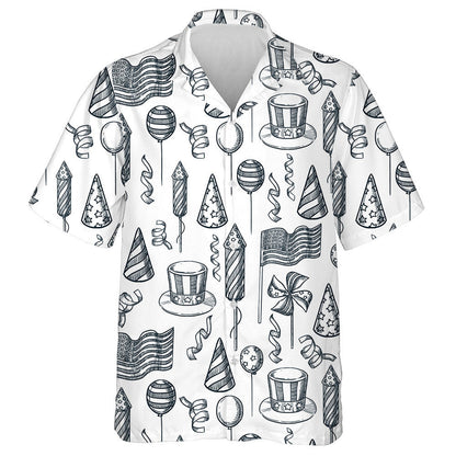 American National Symbols Sketch Illustration In Black And White Hawaiian Shirt, Hawaiian Shirt Gift, Christmas Gift
