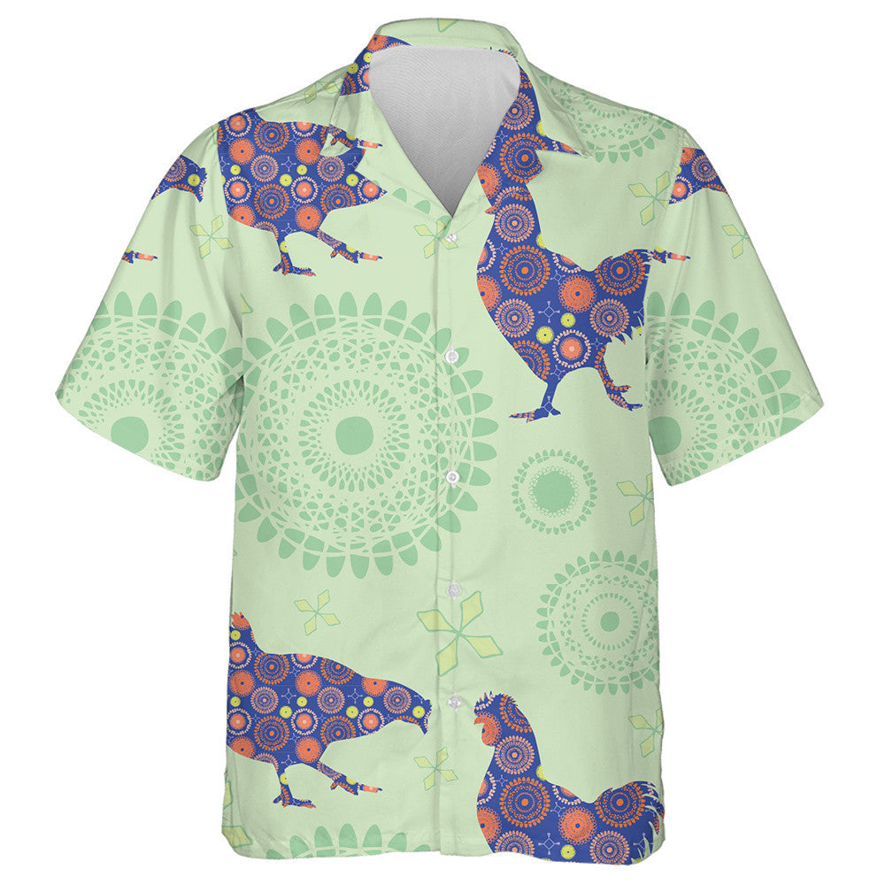 Chickens On The Background Of Geometric Hawaiian Shirt, Hawaiian Shirt Gift, Christmas Gift
