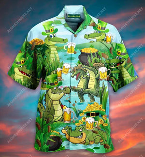 Alligators Beer Patrick'S Day Unisex Short Sleeve Shirt Hobbies Hawaiian T Shirts Vintage Hawaiian Shirts Funny Hawaiian Shirts, Christmas Gift