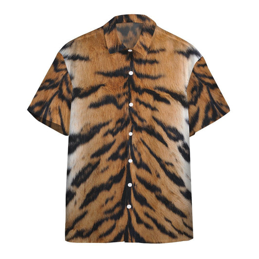 Black Orange White Tiger Pattern Hawaiian Shirt, Hawaiian For Gift