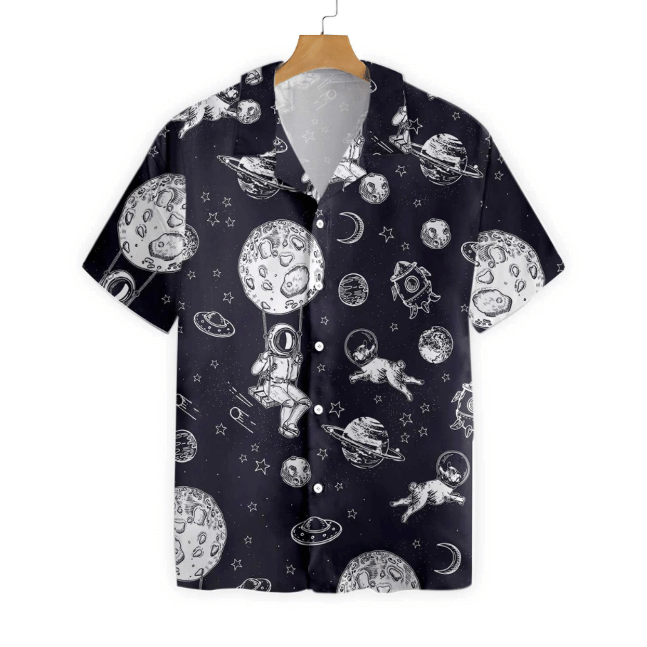 Astronaut And His French Bulldog Pattern Hawaiian Shirt, Hawaiian For Gift