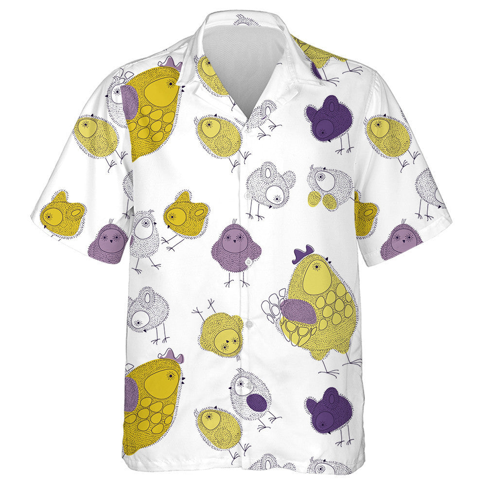 Funny Colorful Hen And Chicken On White Background Hawaiian Shirt, Hawaiian Shirt Gift, Christmas Gift