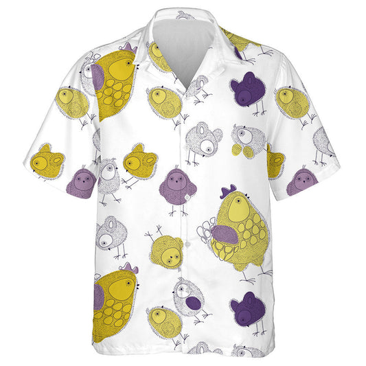 Funny Colorful Hen And Chicken On White Background Hawaiian Shirt, Hawaiian Shirt Gift, Christmas Gift