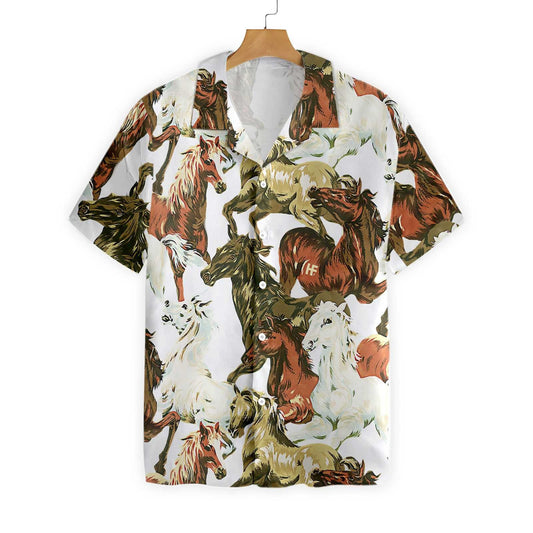 Wild And Free Horses Painting Design Hawaiian Shirt, Hwaiian For Gift