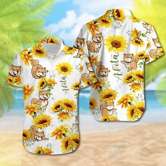 Akita Sunflower Hawaiian Shirt, Hawaiian Shirt Gift, Christmas Gift