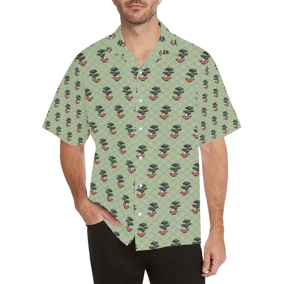 Bonsai Japanes Pattern Men'S All Over Print Hawaiian Aloha Shirt Hawaiian Shorts Beach Short Sleeve,Hawaiian Shirt Gift, Christmas Gift