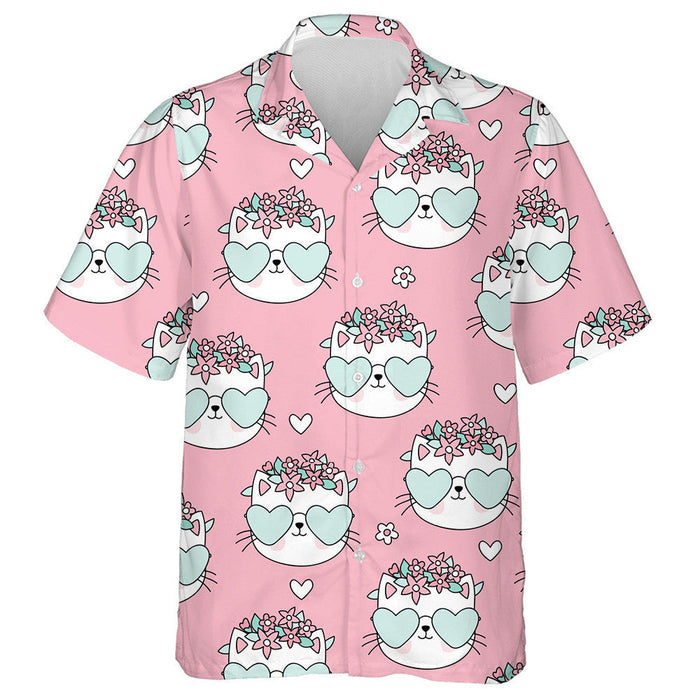 Pink Cat And Flower In Head Hawaiian Shirt,Hawaiian Shirt Gift, Christmas Gift