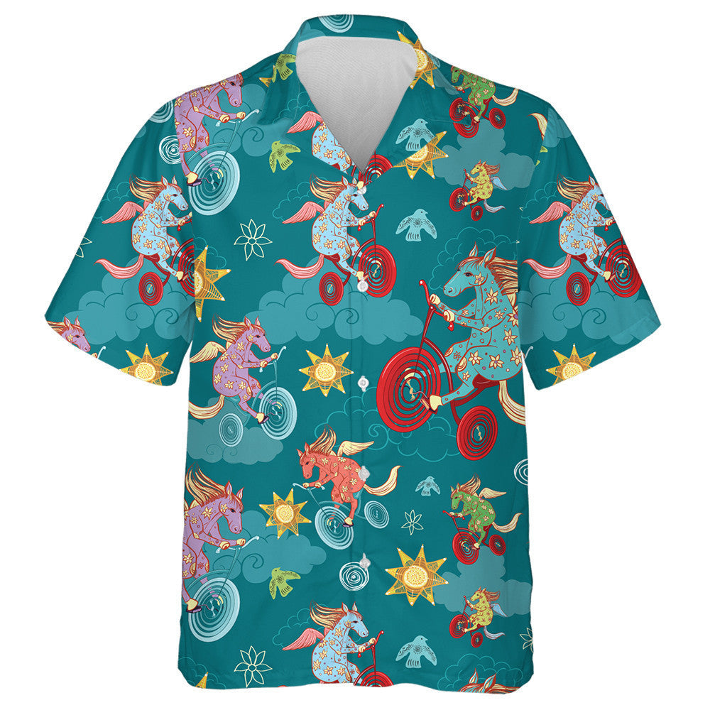 Fantasy Horses Pegasus Rides A Bicycle In The Sky Hawaiian Shirt, Hawaiian Shirt Gift, Christmas Gift