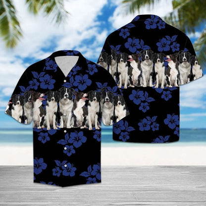 Awesome Border Collie Tropical Hibiscus On Black Pattern Hawaiian Shirt, Hawaiian Shirt Gift, Christmas Gift