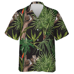 Wild African Animals Leopard In Tropical Forest On Black Hawaiian Shirt, Hawaiian Shirt Gift, Christmas Gift