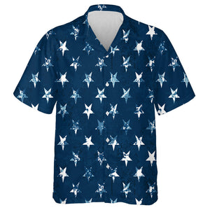 American Dark Blue Stars Grunge Textured Hawaiian Shirt, Hawaiian For Gift