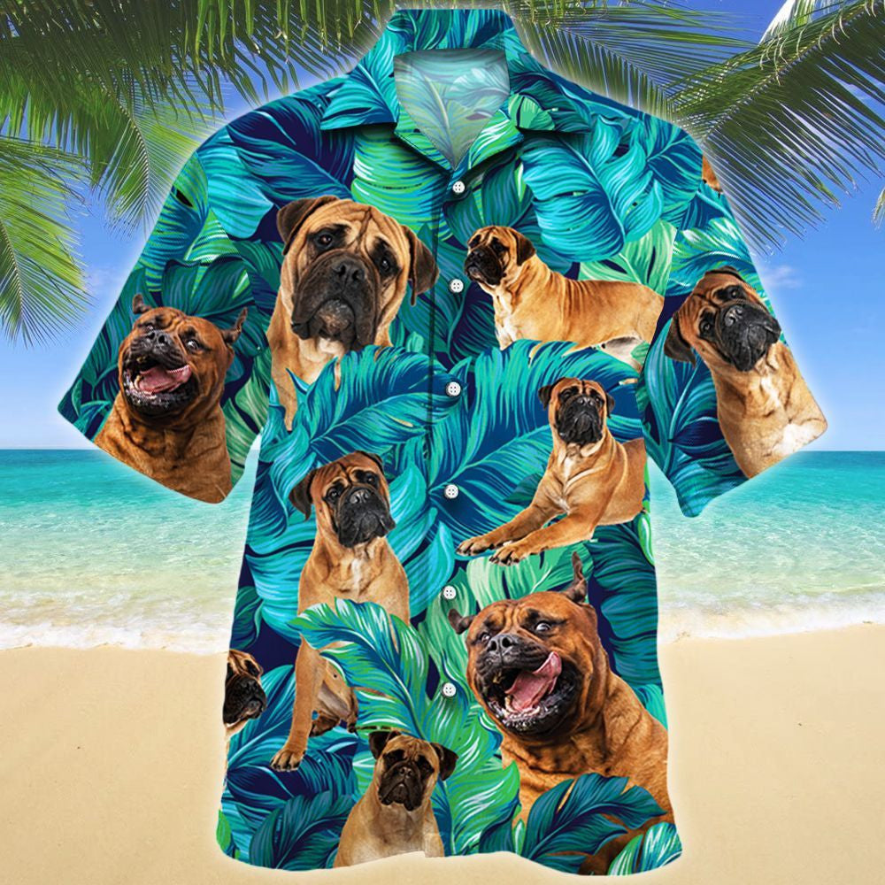 Bullmastiff Dog Lovers Summer Beach Palm Tree Pattern Hawaiian Shirt, Hawaiian Shirt Gift, Christmas Gift